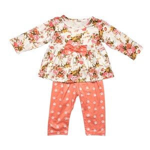 PatPat Boutique Floral & Paw Print Outfit with Bow White Orange 12-18 Mons (80)
